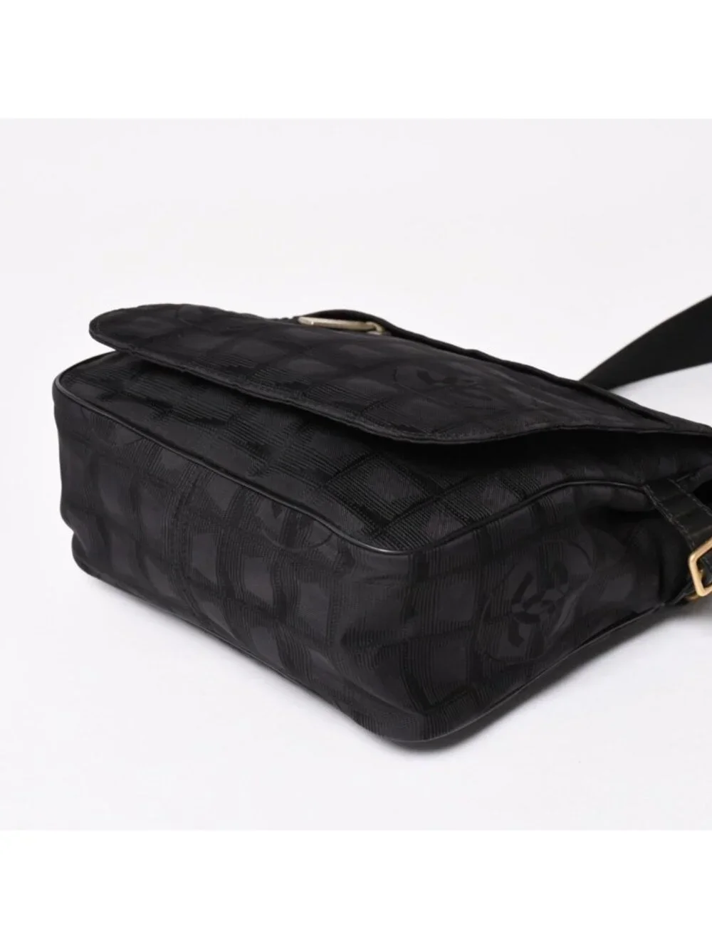 Chanel New Travel Line Messenger Bag Nylon Jacquard Leather Gold